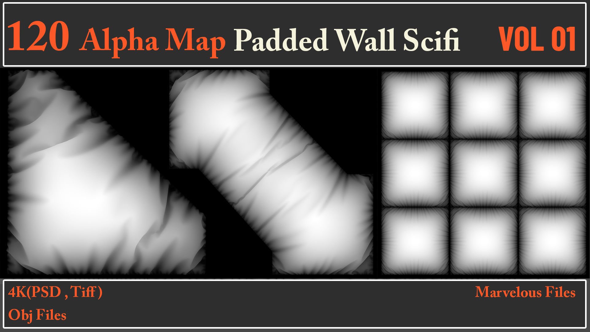 120 Alpha Maps Padded Wall SCIFI - 120 Alpha Maps Padded Wall Scifi 3d Model Obj Zpac 