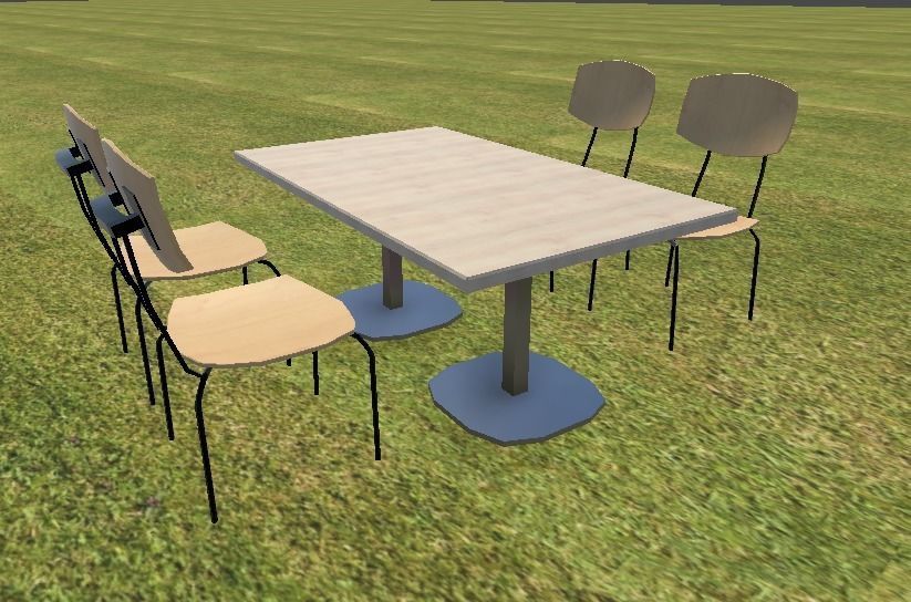 ChairTable Low Poly table and chairs on grassy field free VR / AR / low ...