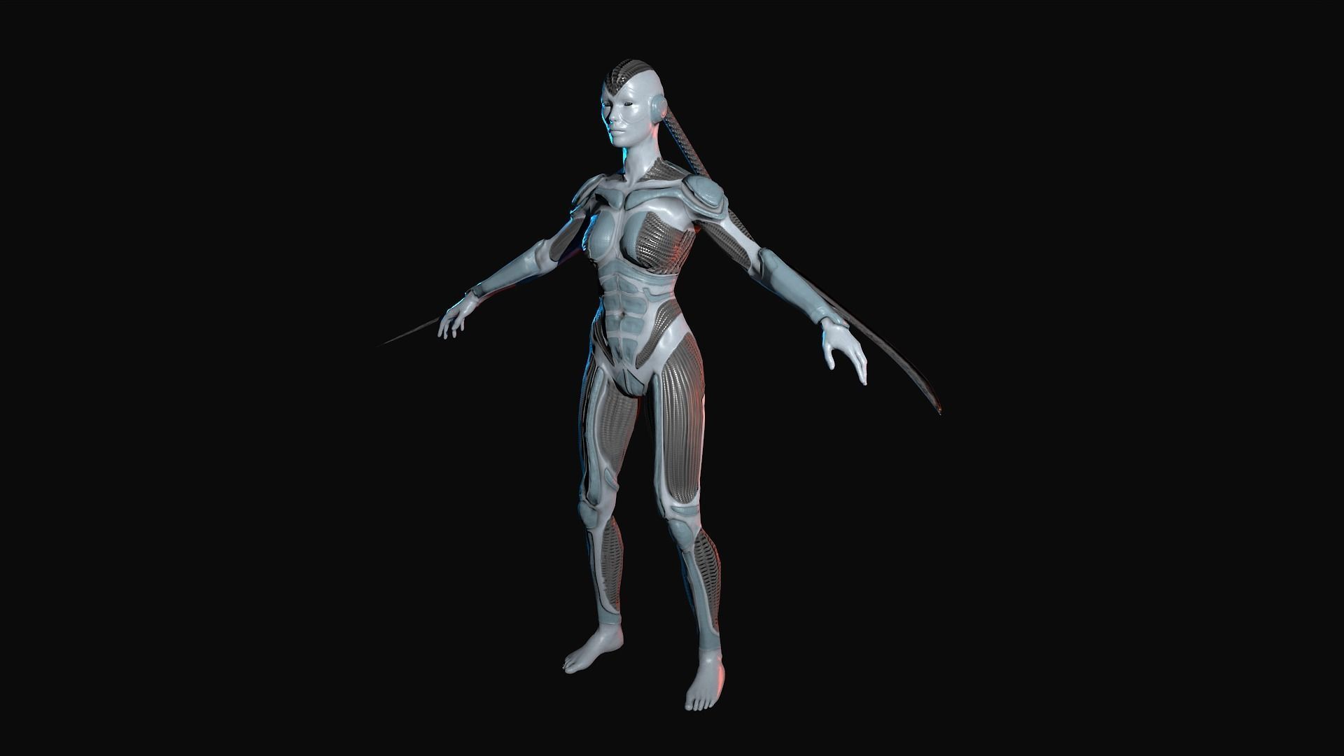 3D model Cybernetic girl rigged 2 skin versions low poly VR / AR / low ...