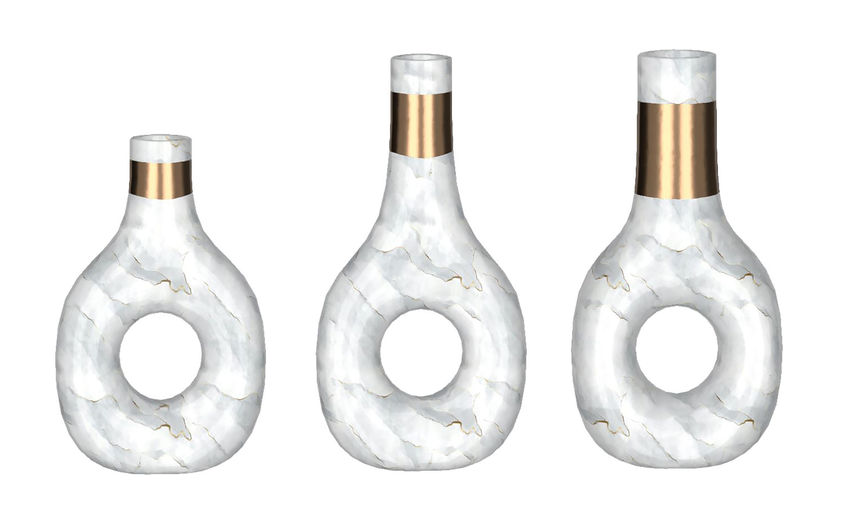 White Marble and Gold Decor Vase Set 3D model CGTrader