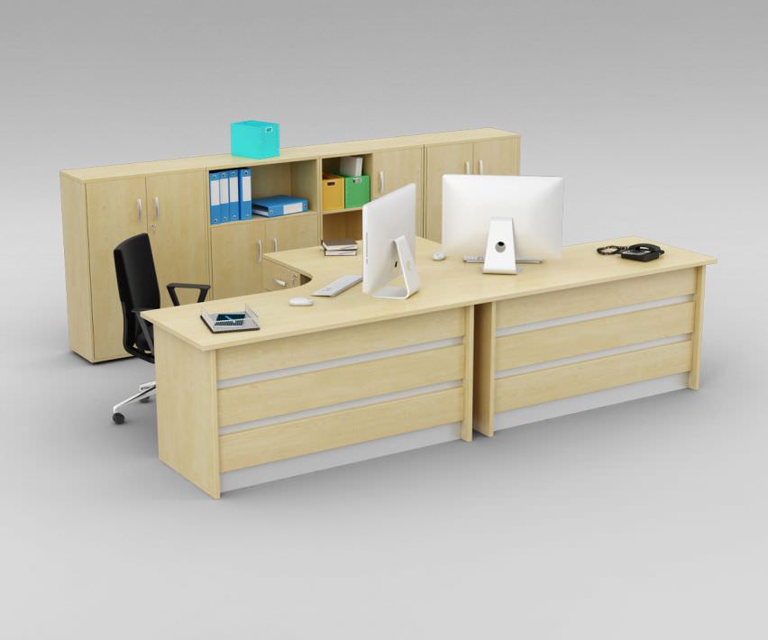 Two Person Office Desk With Matching Cabinets 3d Model Obj Mtl Two Person Office Desk With Matching Cabinets 3d Model