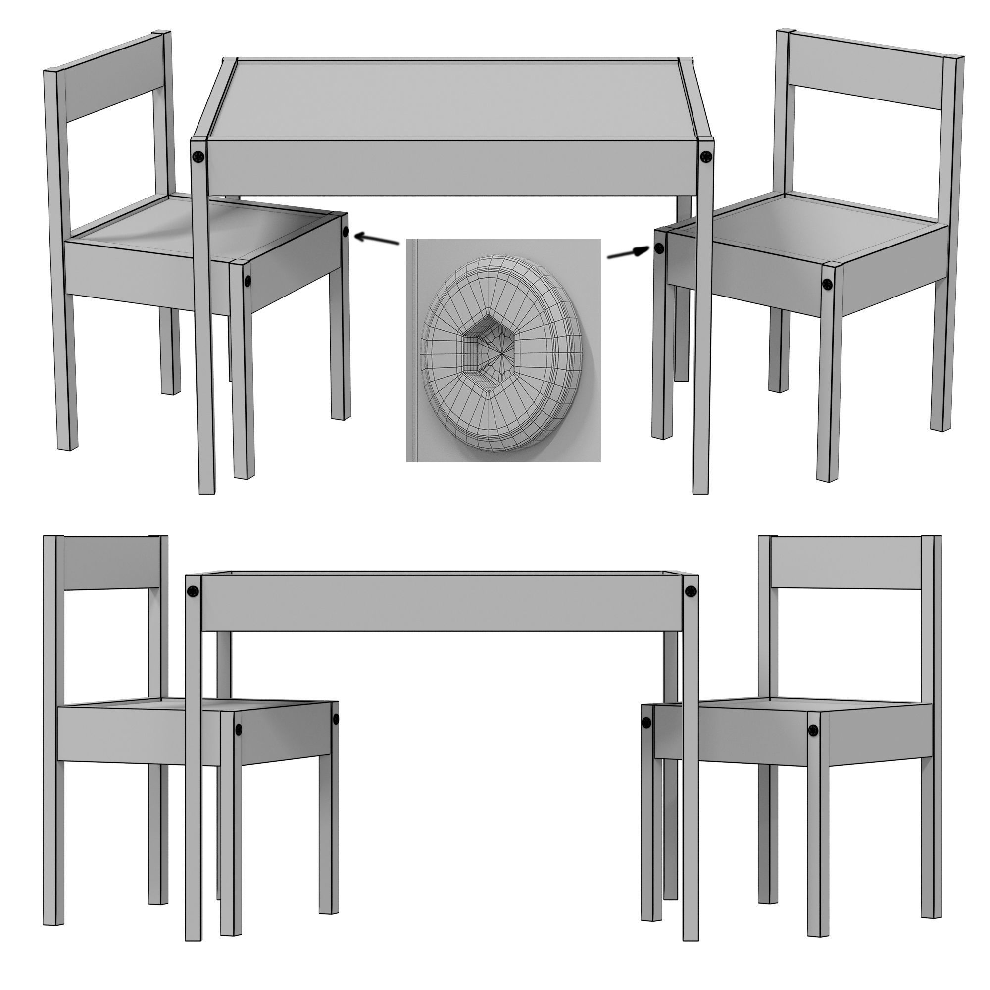 IKEA LATT LETT Childrens table with 2 chairs 3D model CGTrader