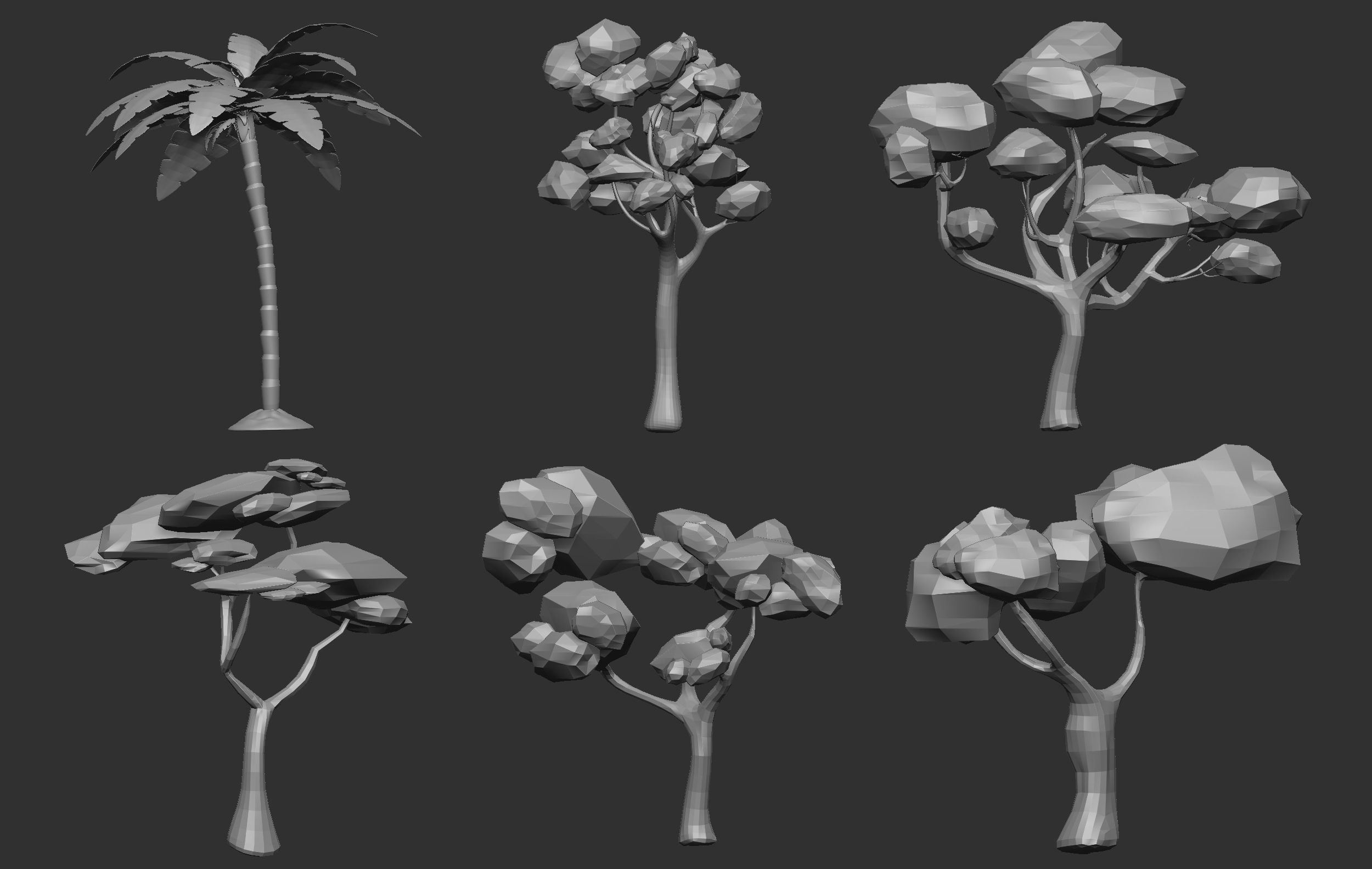 30 Low poly tree and bush base mesh IMM brush set for Zbrush 3D model ...