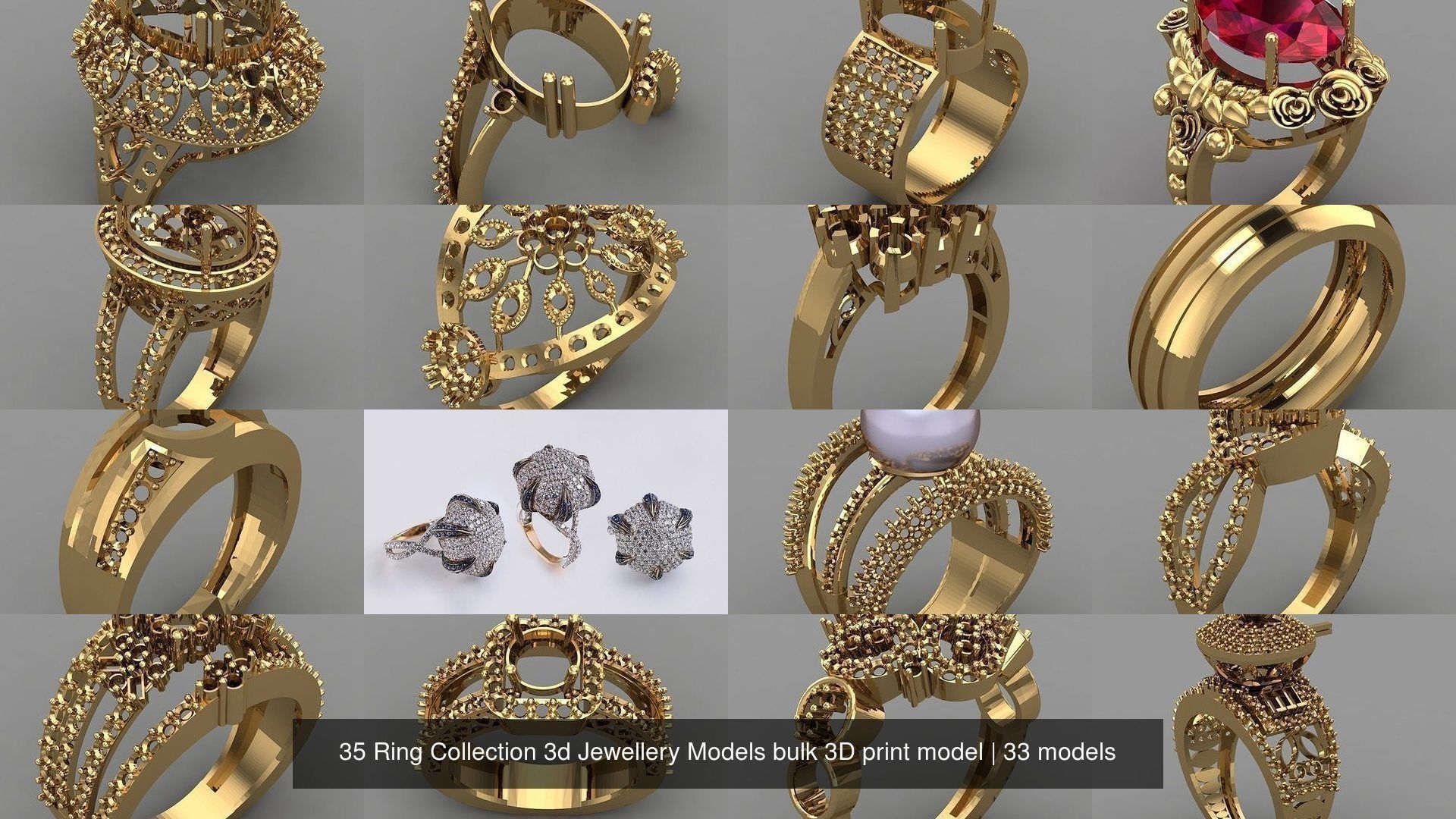 35 Ring Collection 3d Jewellery Models bulk 3D print model CGTrader