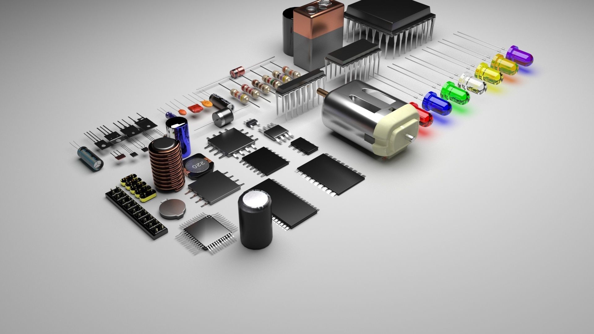 Electronic Components Set 3D model CGTrader