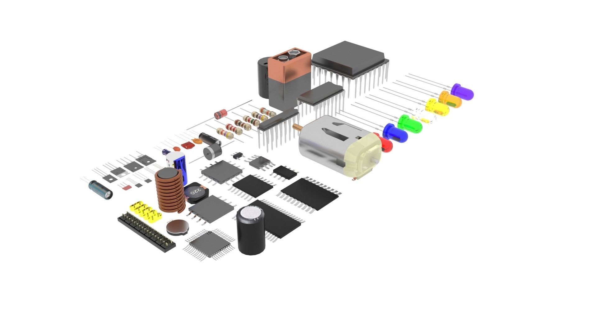 Electronic Components Set 3D model CGTrader