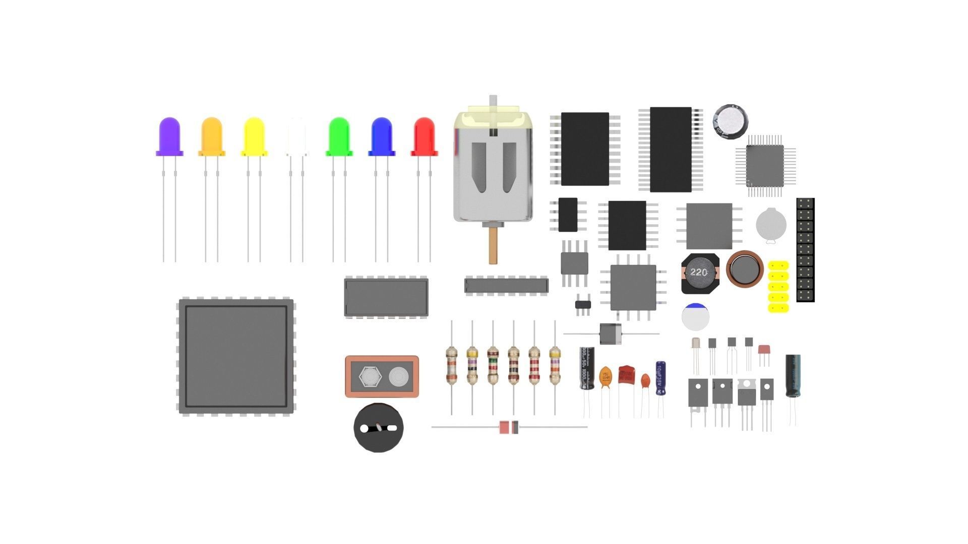 Electronic Components Set 3D model CGTrader
