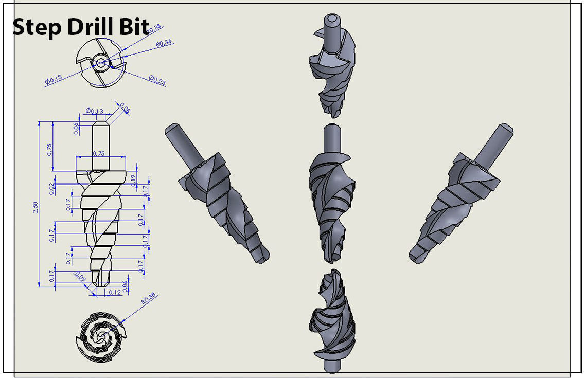 Original Size Step Drill Bit Ready for 3d Print model 3D model 3D ...