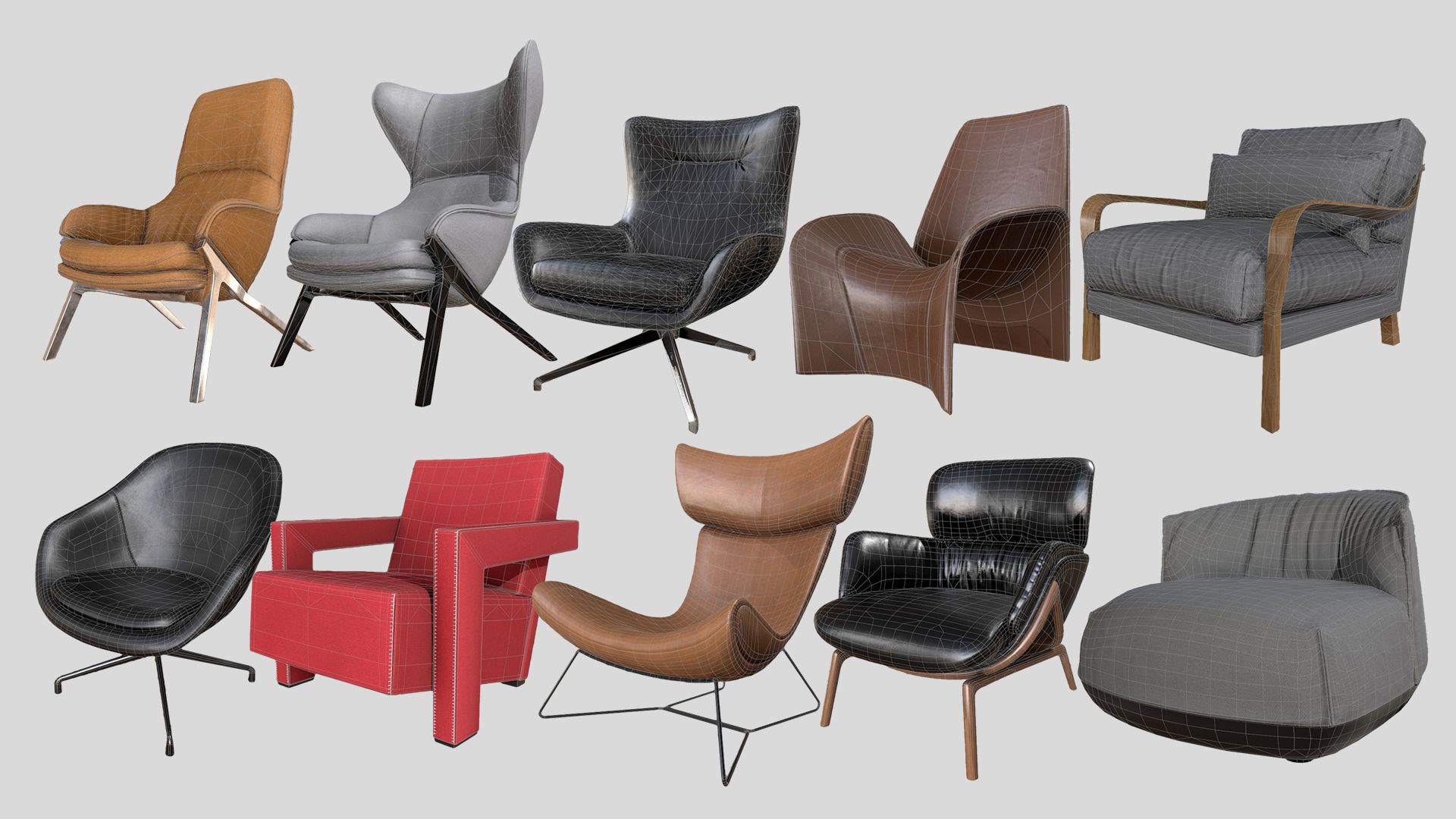 Collection of Armchairs PBR CGTrader