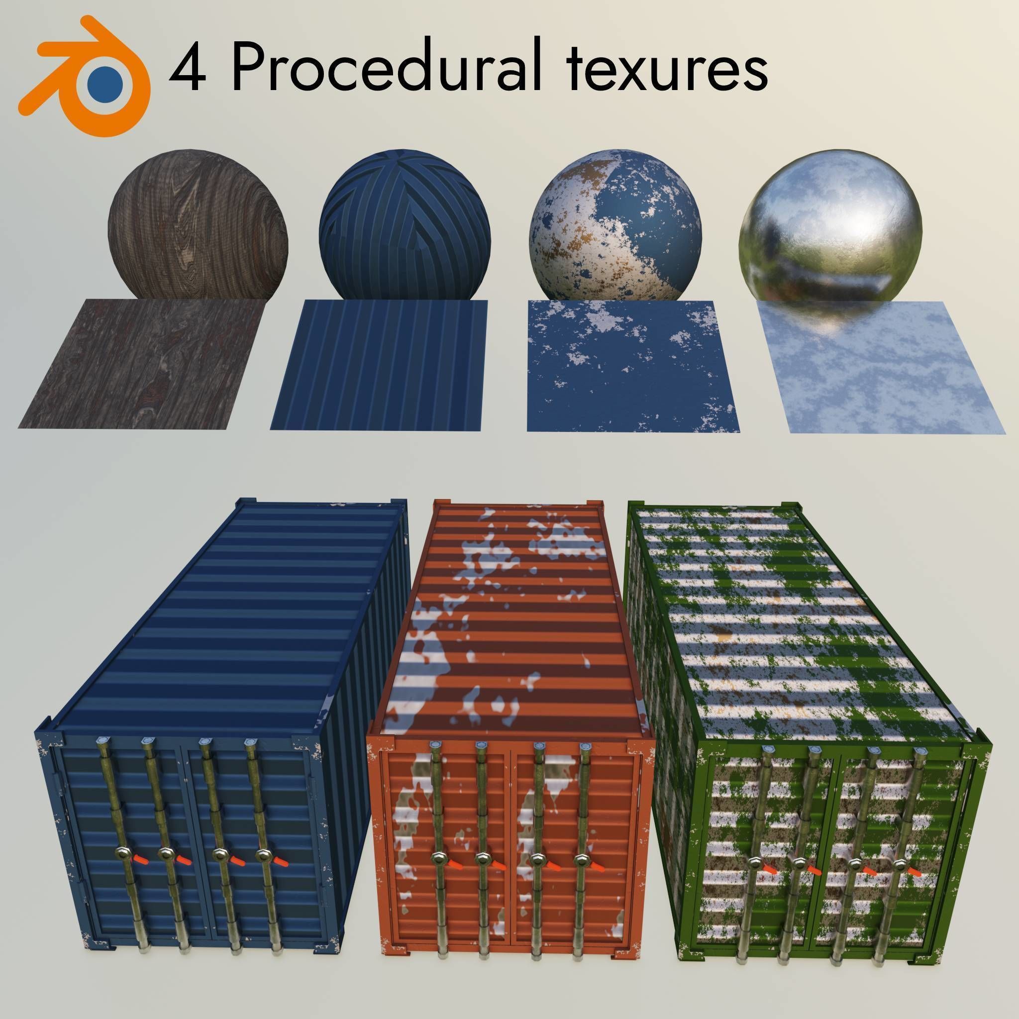 3D model Low Poly Shipping Container - 4 procedural textures VR / AR ...