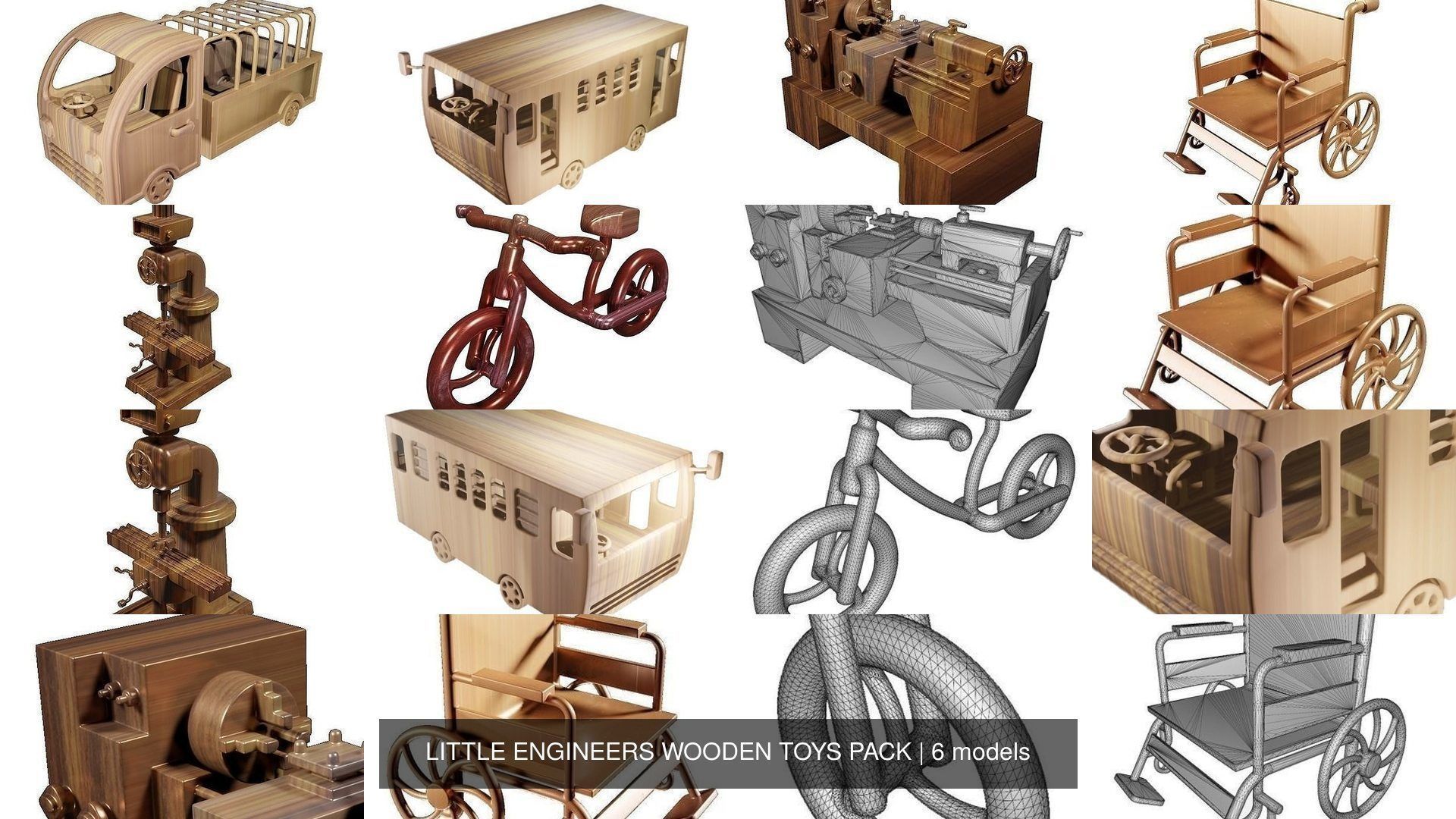 LITTLE ENGINEERS WOODEN TOYS PACK 3D Model Collection CGTrader