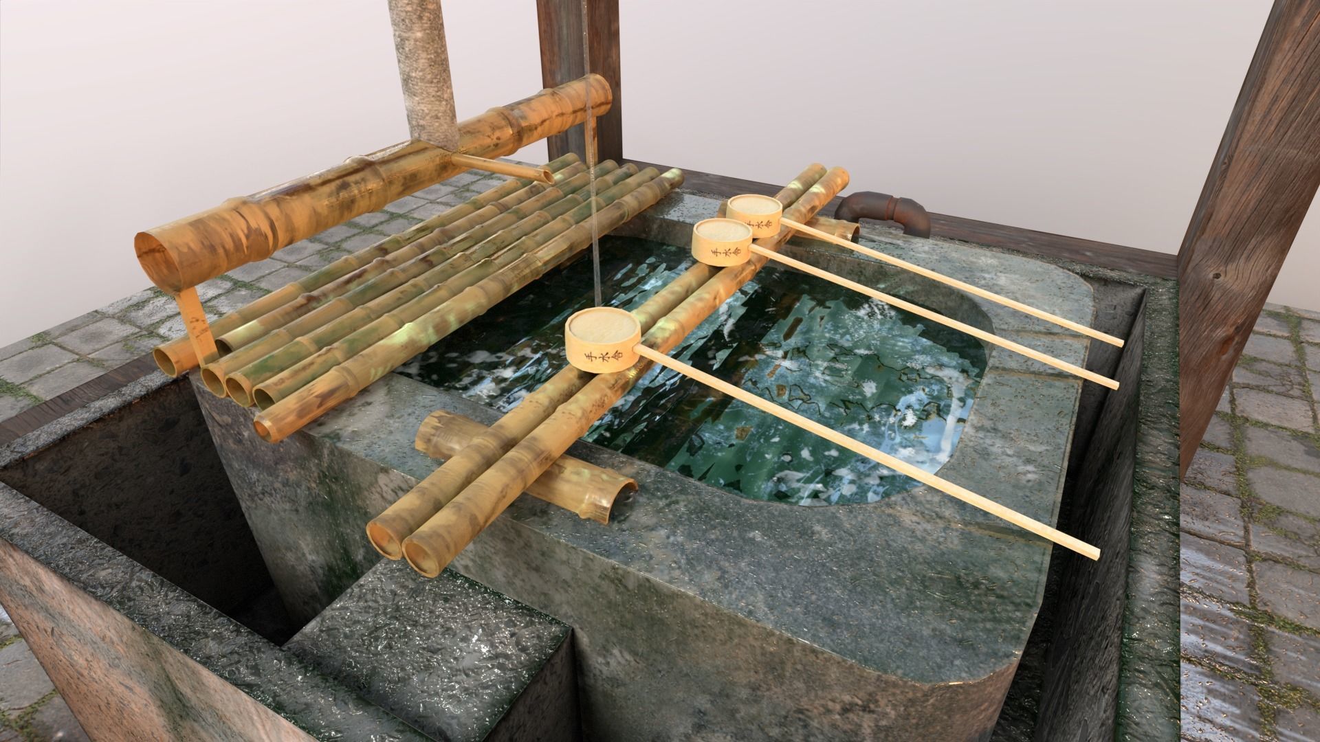 3D model Temizuya Japanese water Purification Basin VR / AR / low
