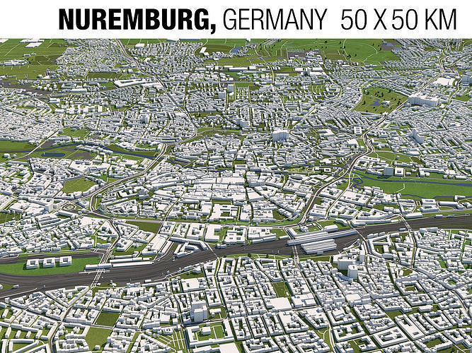 Nuremberg Germany 50x50km 3D City Map 3D Model CGTrader