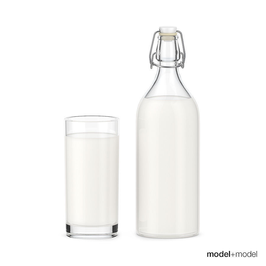 Bottle and glass of milk 3D model