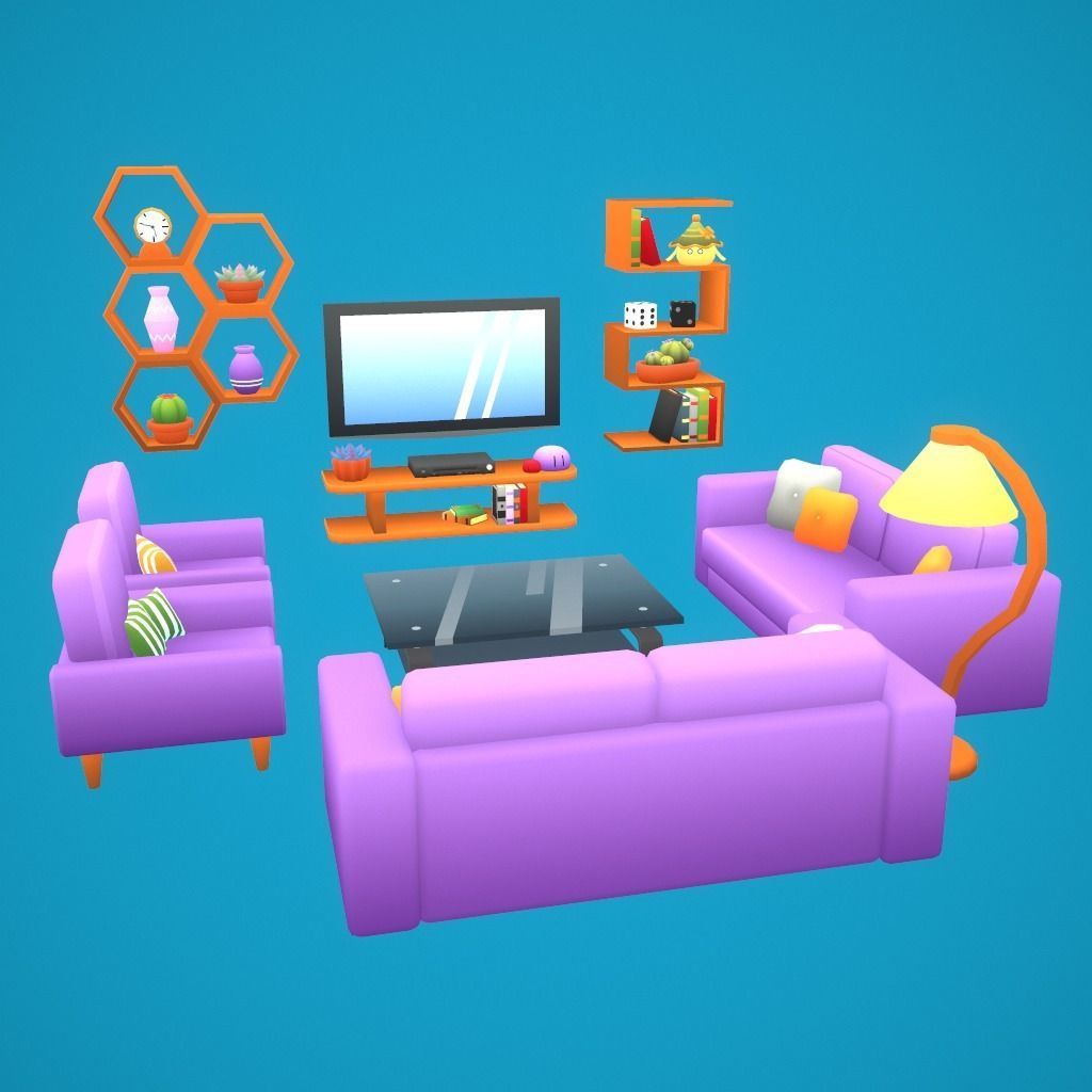 3D model Furniture Living Room Pack VR / AR / lowpoly CGTrader