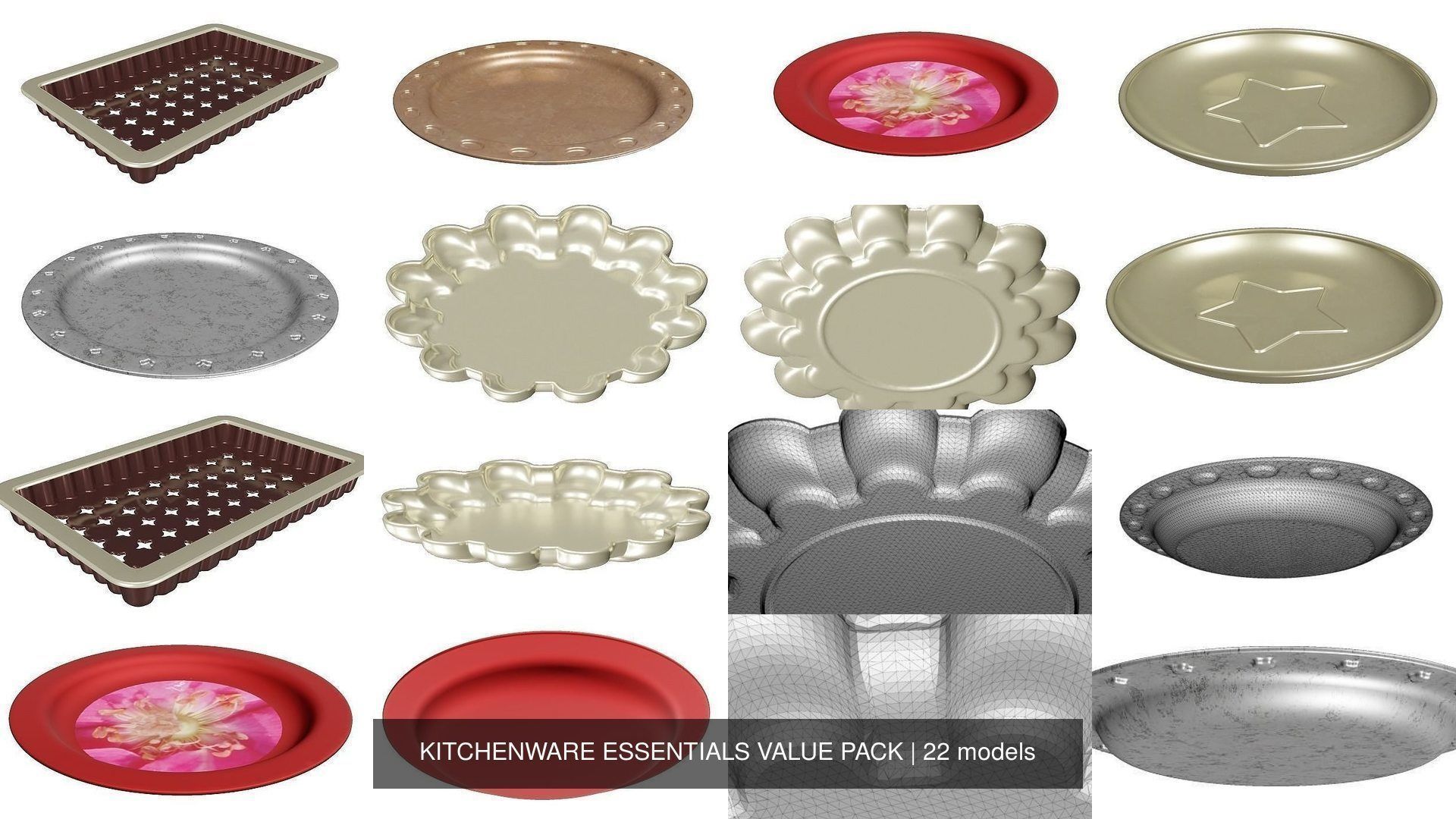 3D Model Collection KITCHENWARE ESSENTIALS VALUE PACK VR / AR / low