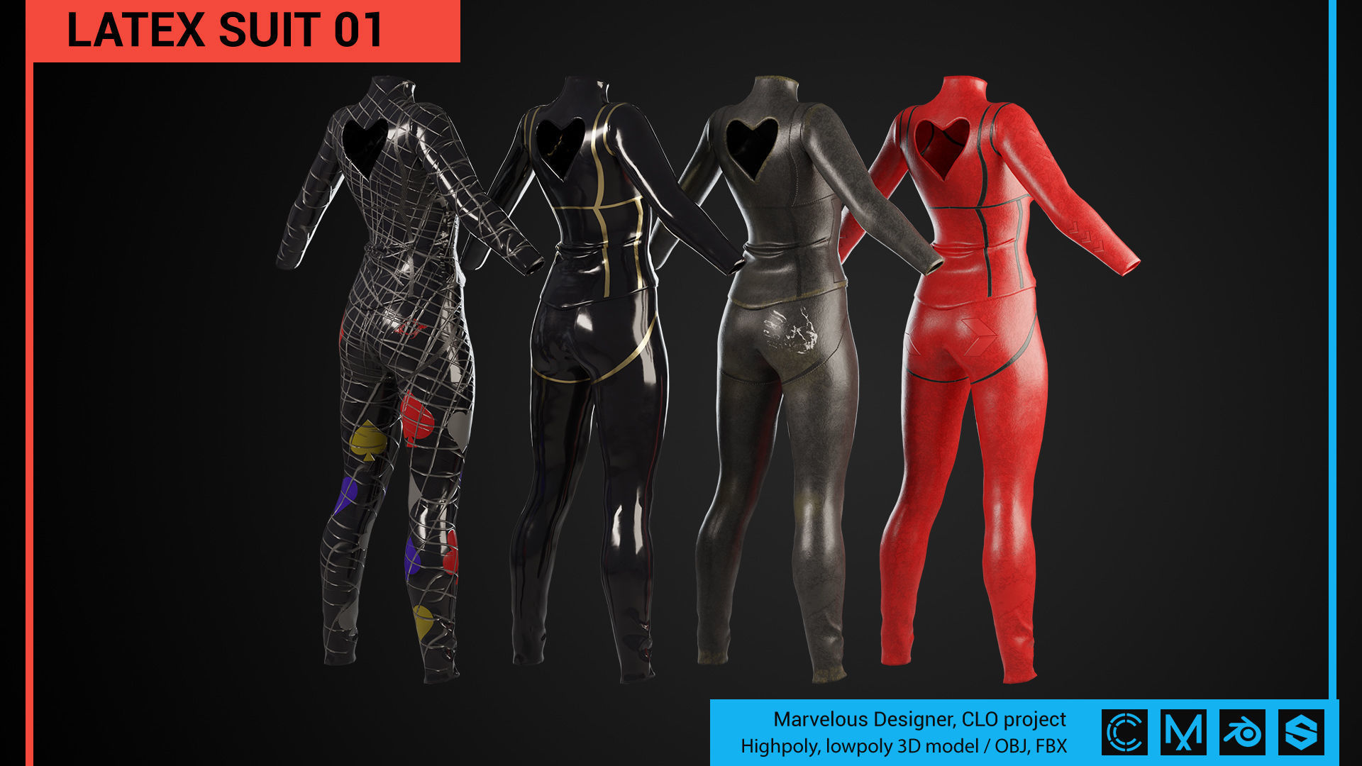 3D model Latex suit 01 Marvelous Designer CLO project VR / AR / low ...