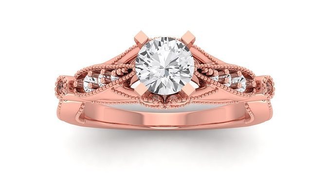 Women Engagement Round Stone Ring 3dm STL OBJ Renders Details 3D model ...