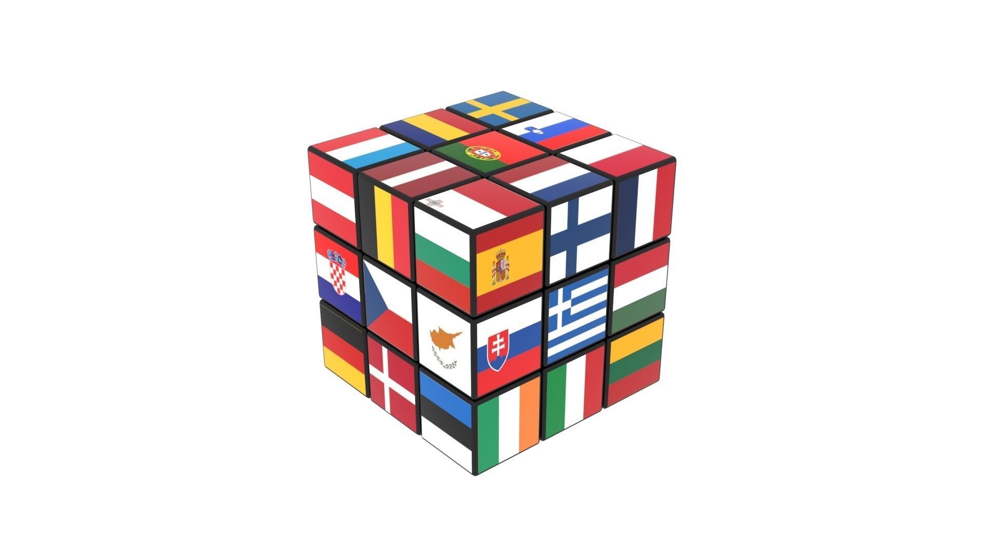 Rubiks Cube With Flags 3D model CGTrader