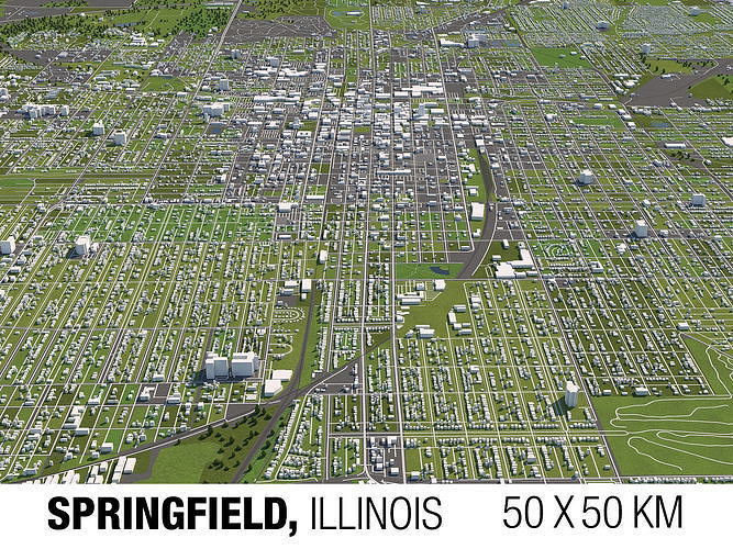 Springfield Illinois USA 50x50km 3D City Map 3D model CGTrader