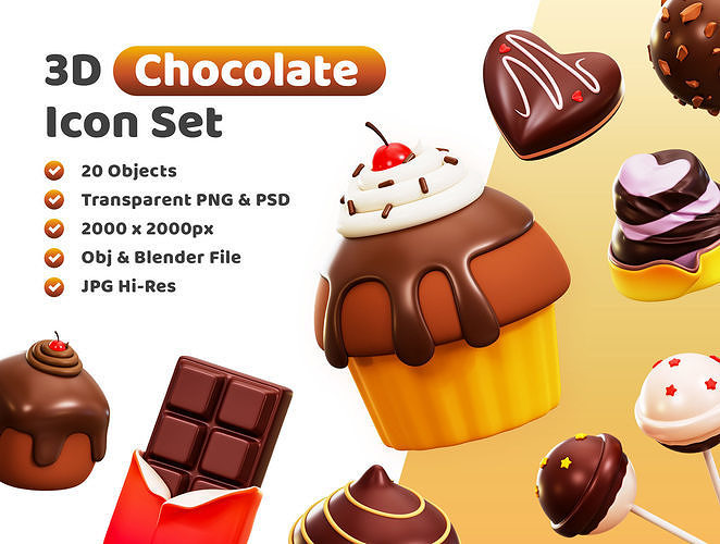3D model Chocolate Icon Pack VR / AR / low-poly | CGTrader
