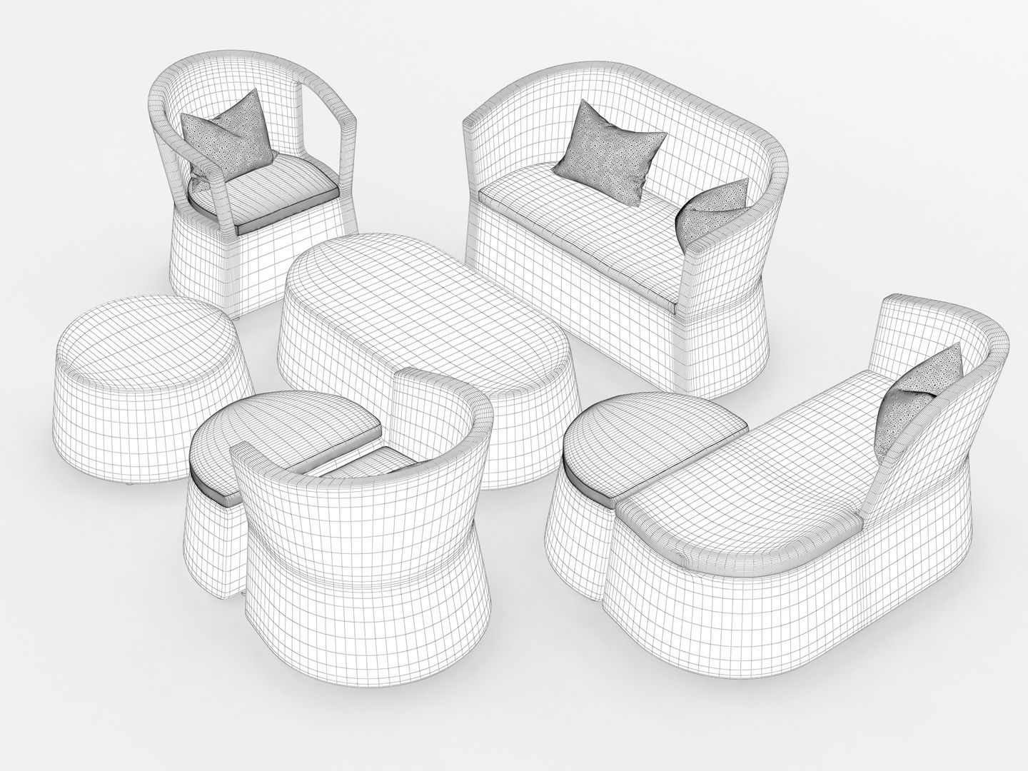 Modular Rattan Garden Furniture 3D model CGTrader