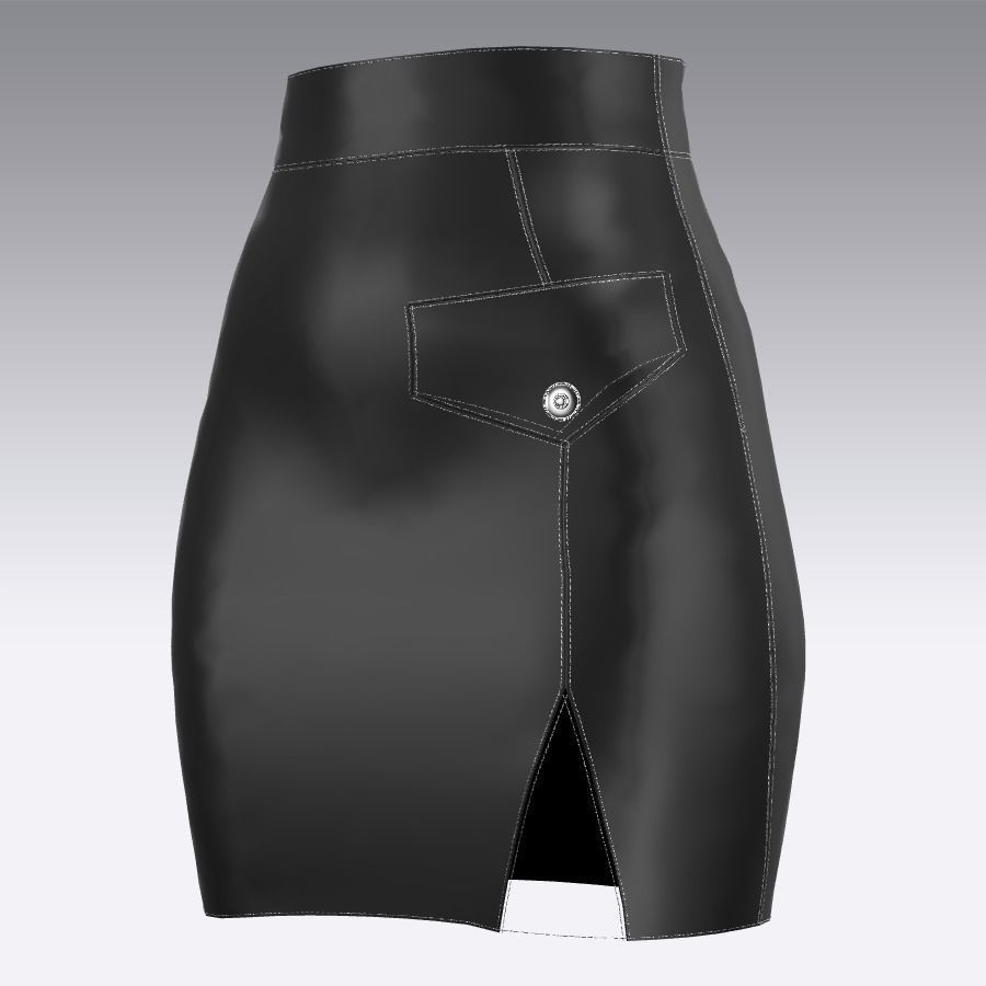 SKIRT BLACK LEATHER SHINE POCKET SLIT 3D model | CGTrader