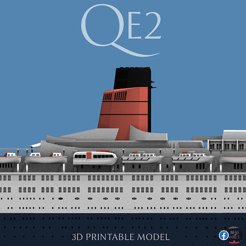 RMS Queen Elizabeth 2 QE2 ocean liner 3D print model as of 2008 3D