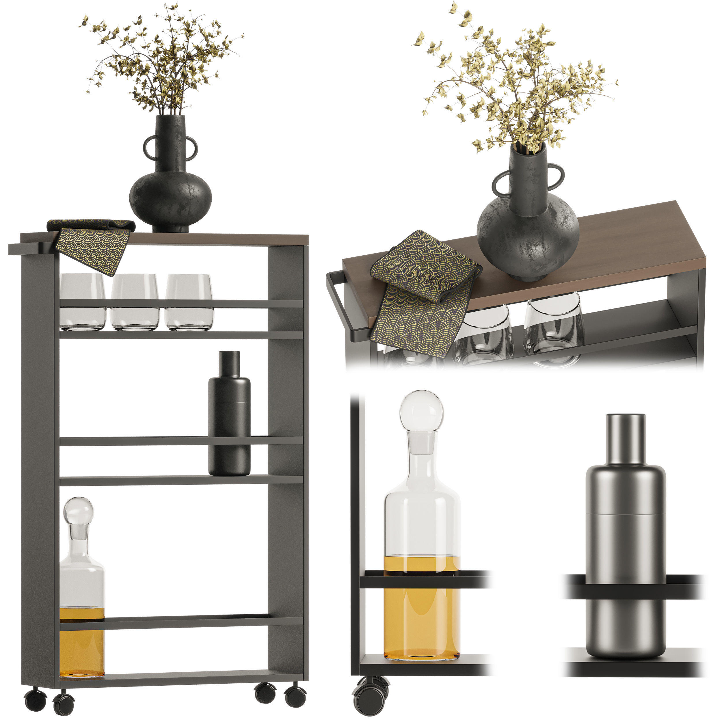 Crate and barrel Yamazaki Black Rolling Cart 3D model CGTrader