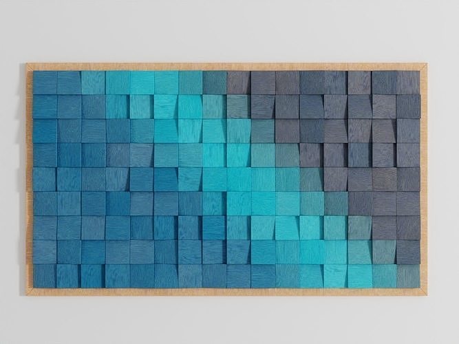 3D model Wood wall art mosaic panel decor frame collection VR / AR