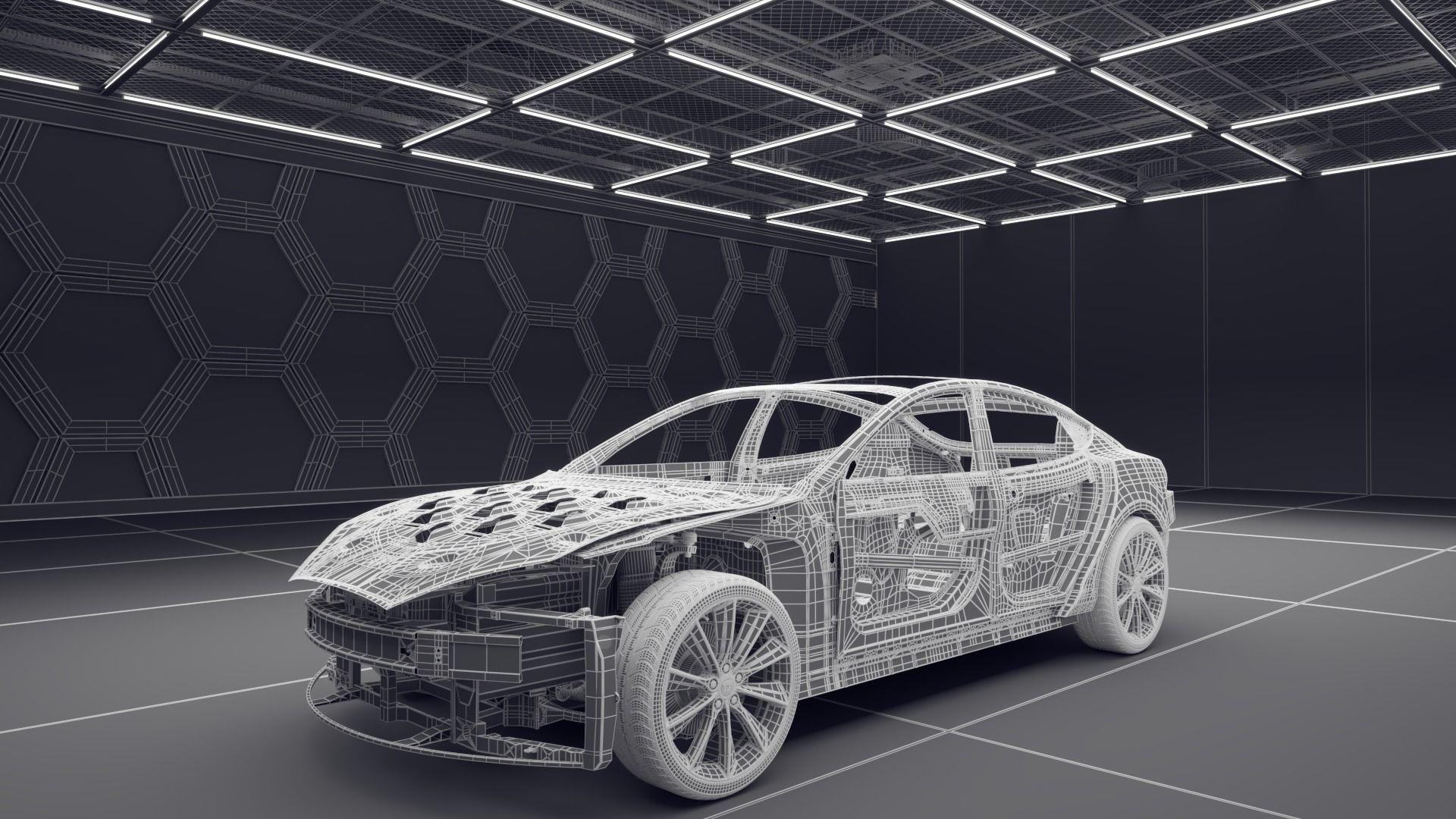 Tesla Model S Frame and Chassis in the interior model 3D model rigged ...
