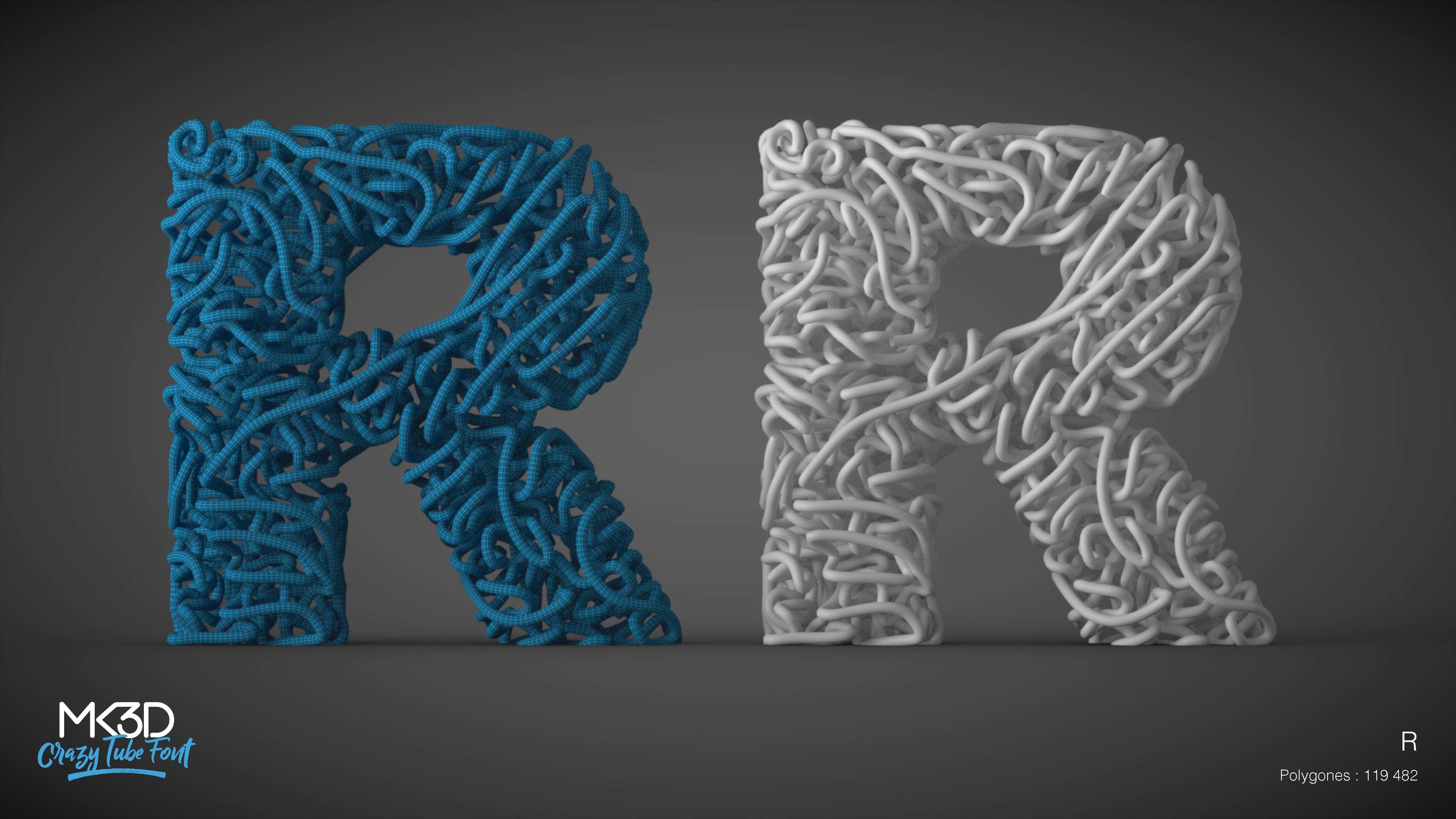 Crazy R Design Crazy tube font - R 3D model | CGTrader