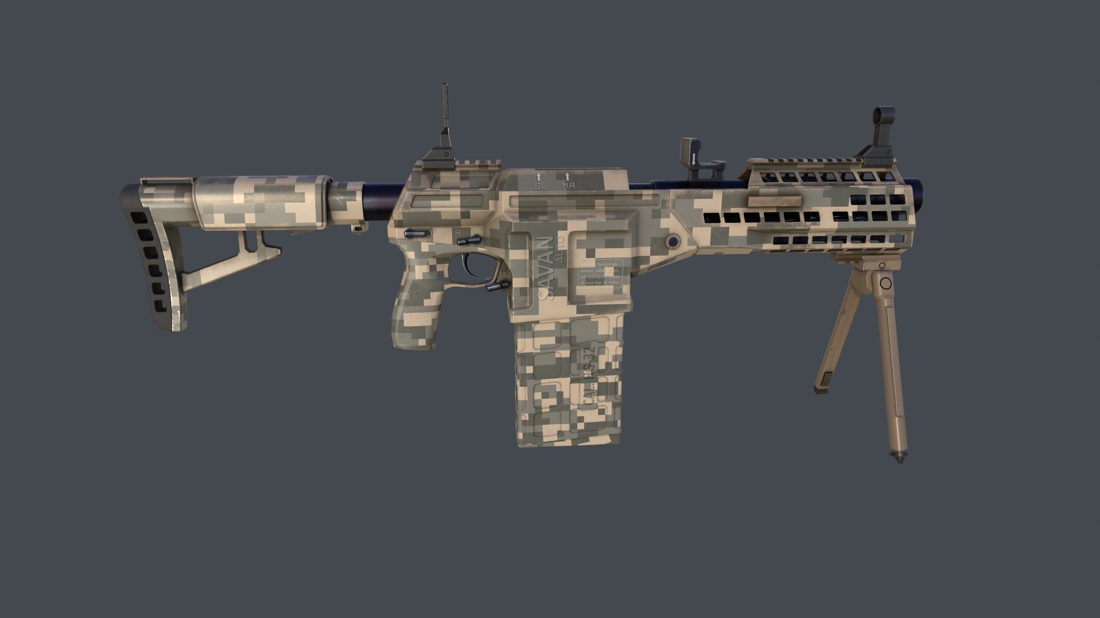 3D model Automatic Grenade Launcher Savan Caliber 32mm Pixel VR / AR ...