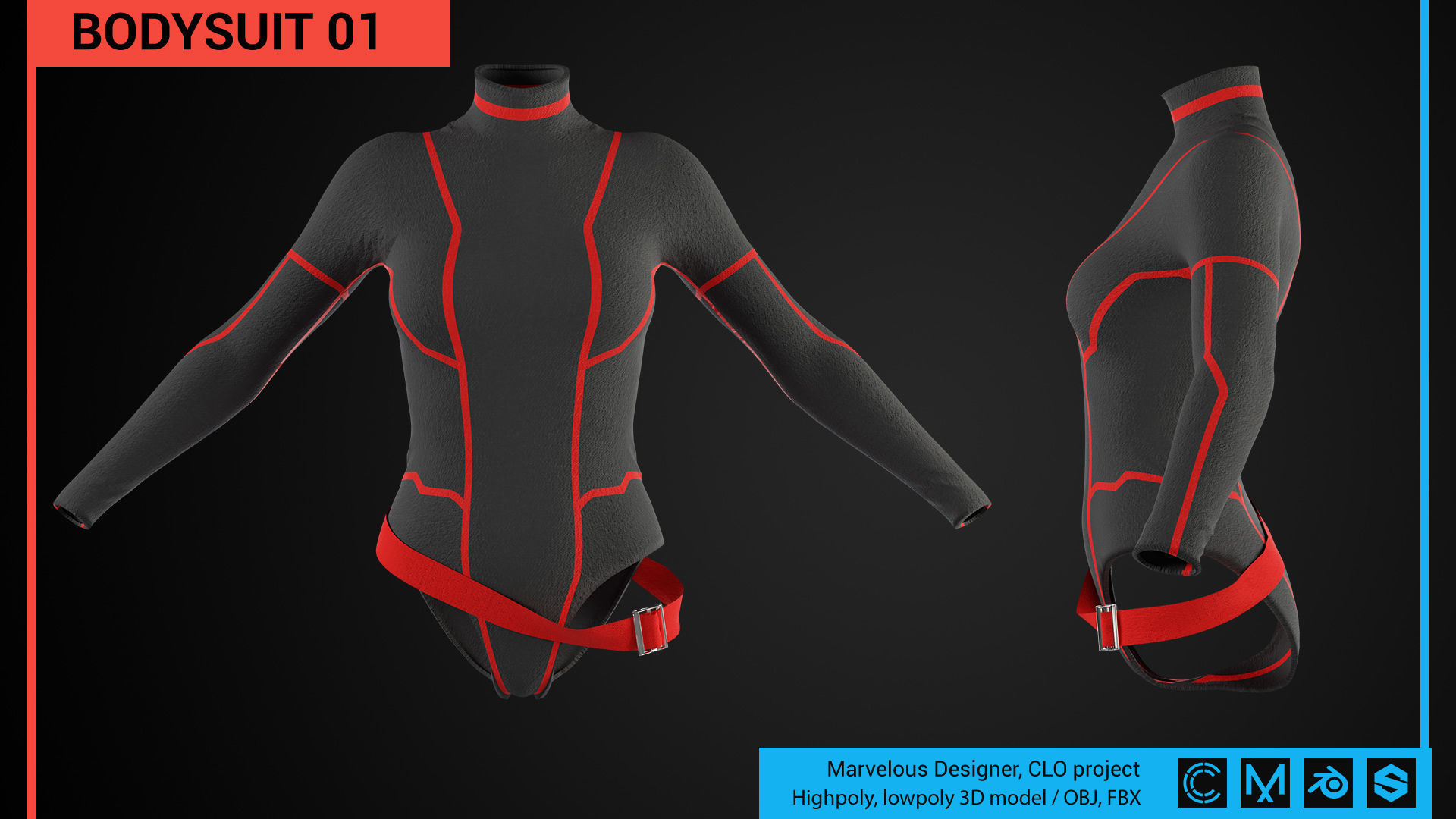 3D model Bodysuit Marvelous Designer CLO project VR / AR / low-poly ...