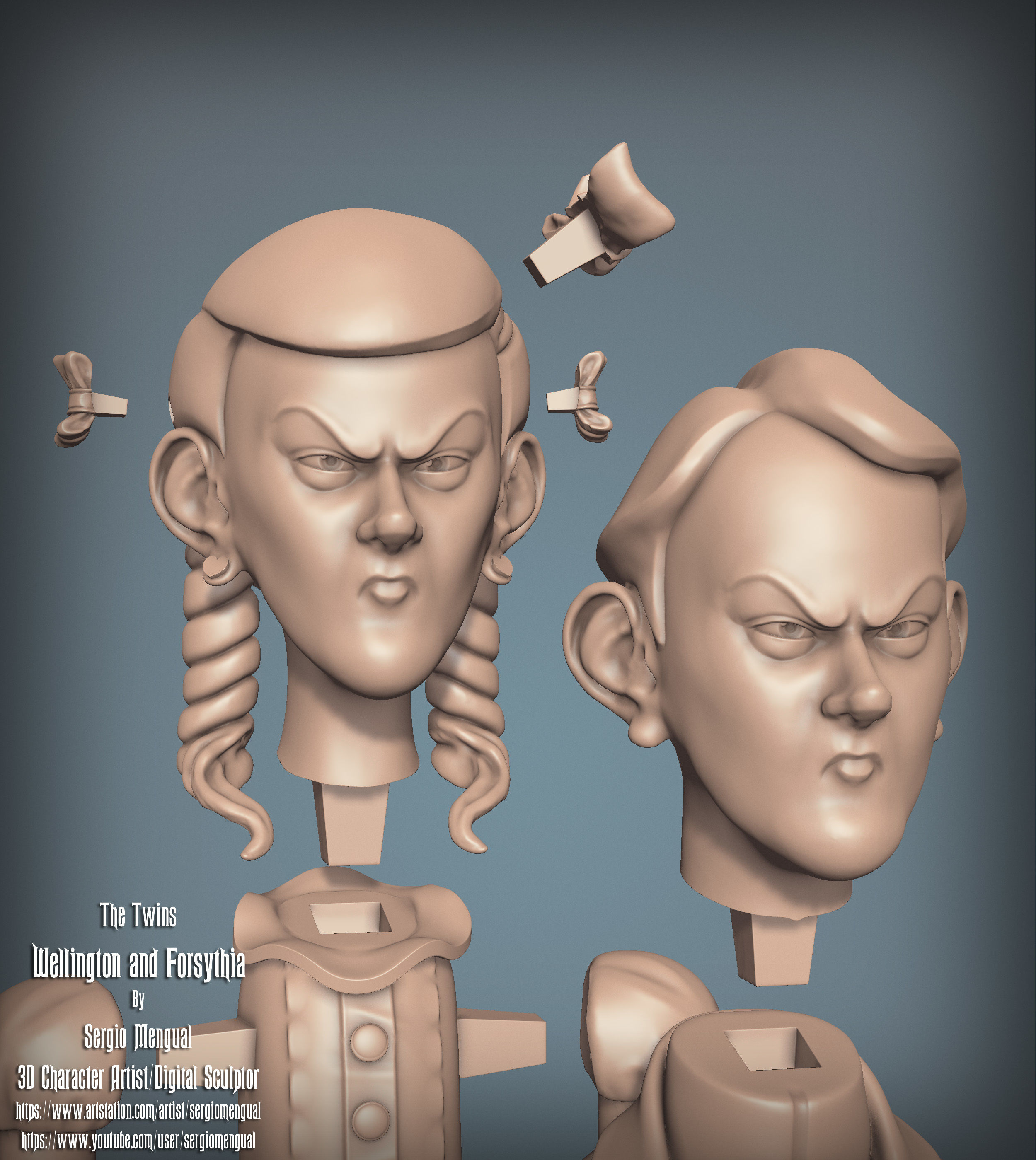 Haunted Mansion The Twins 3D Printable Busts 3D model 3D printable