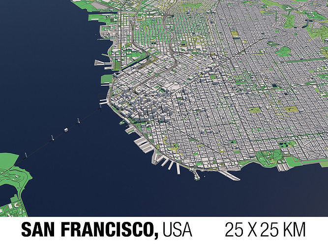 San Francisco California USA 25x25km City Map 3D Model CGTrader San Francisco California Usa 25x25km City Map 3d Model Df833fb018