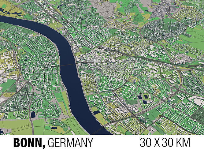 Bonn Germany 30x30km 3D City Map 3D model CGTrader
