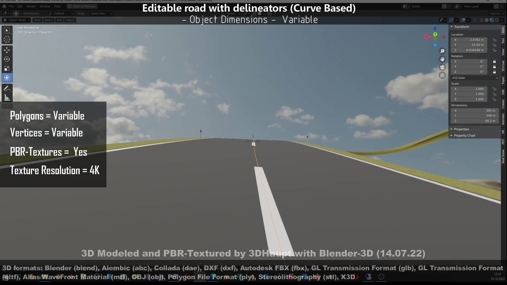 3D model Editable Road with Delineators - Curve Based VR / AR / low ...