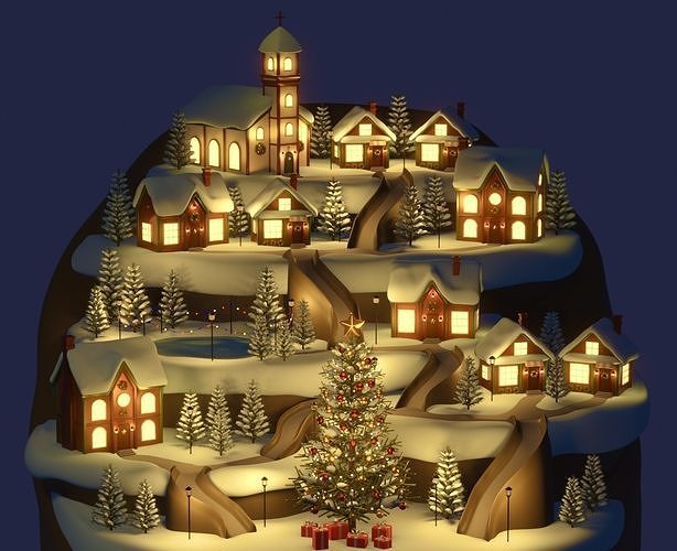 3D Model Christmas Winter Town VR AR Low poly CGTrader