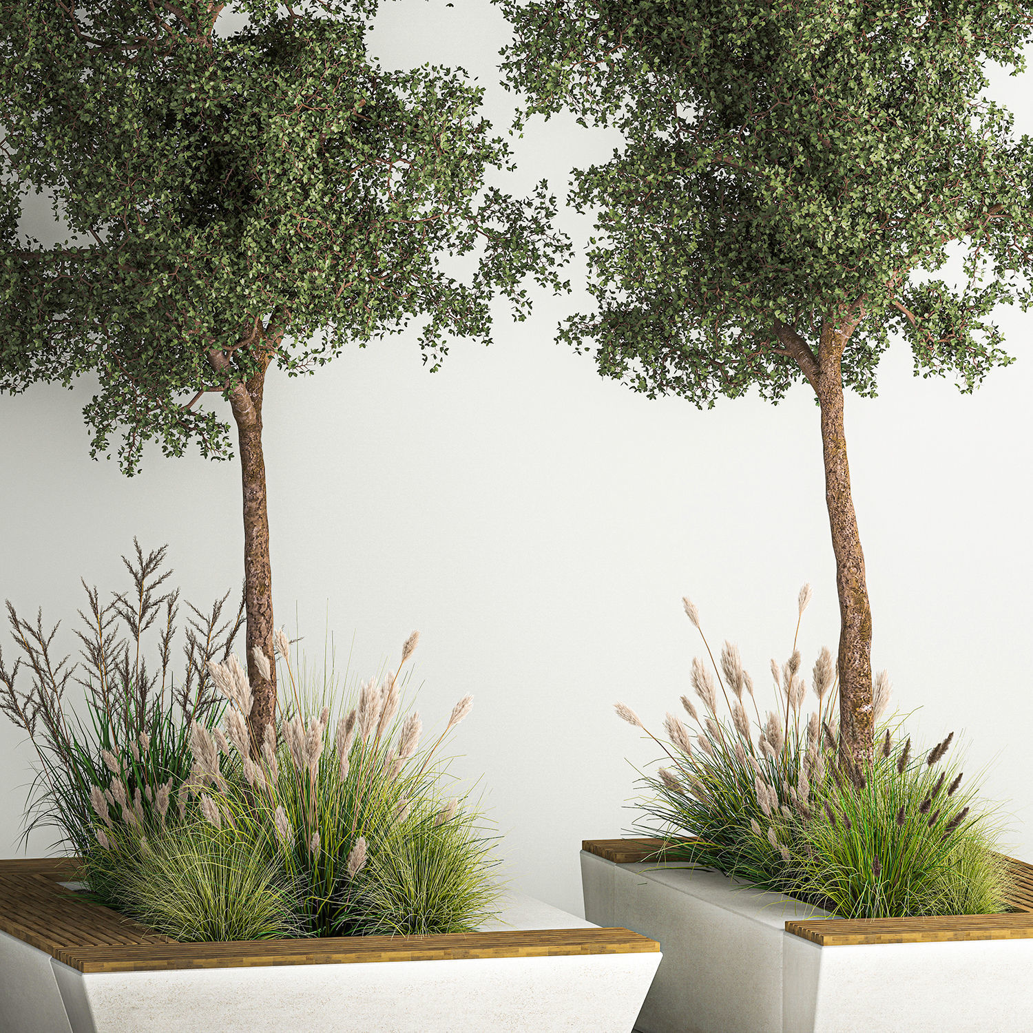 Trees for landscape design with a bench and bushes 1129 3D model | CGTrader