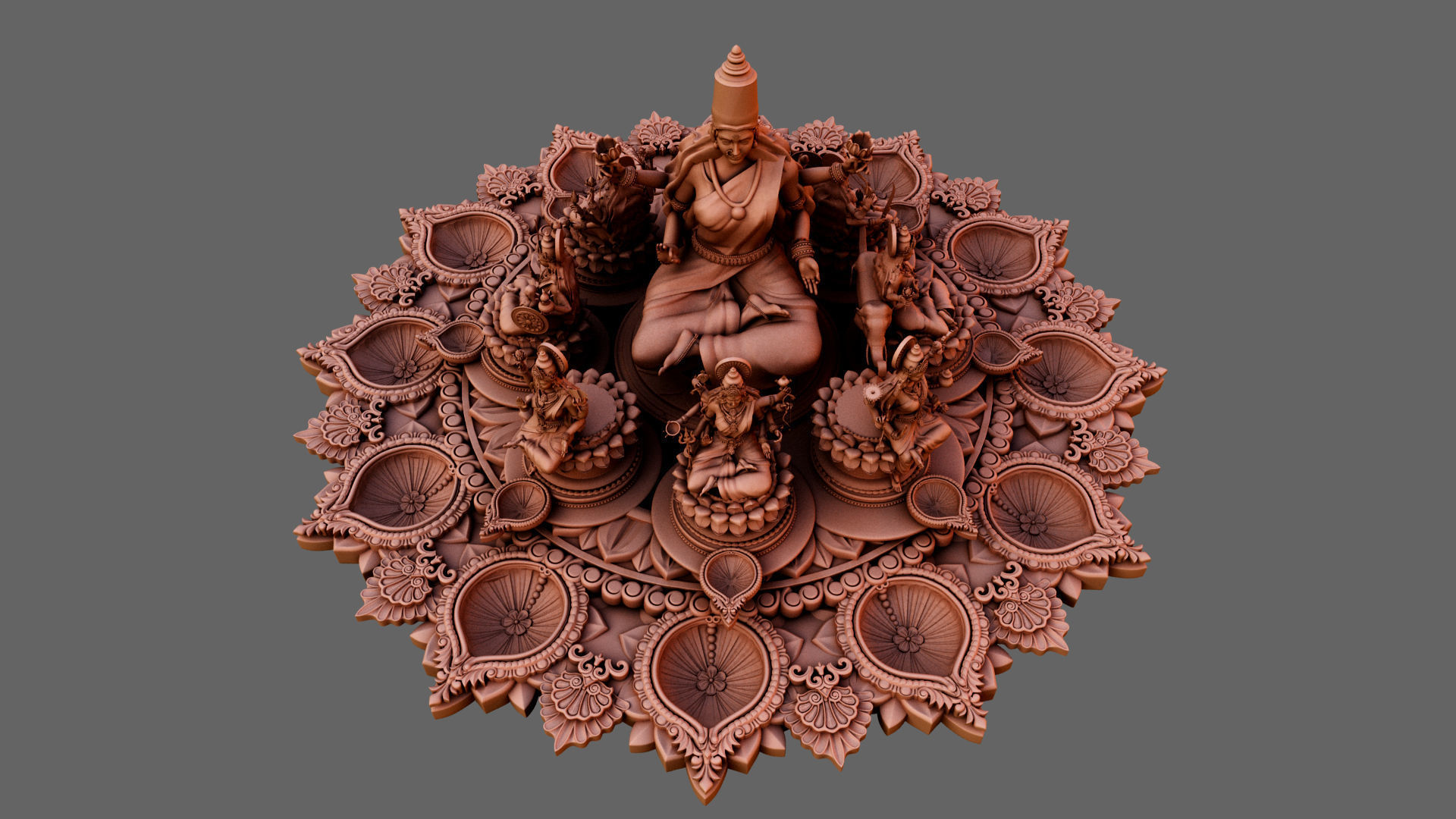 clay oil lamp ashtalakshmi 3D model CGTrader