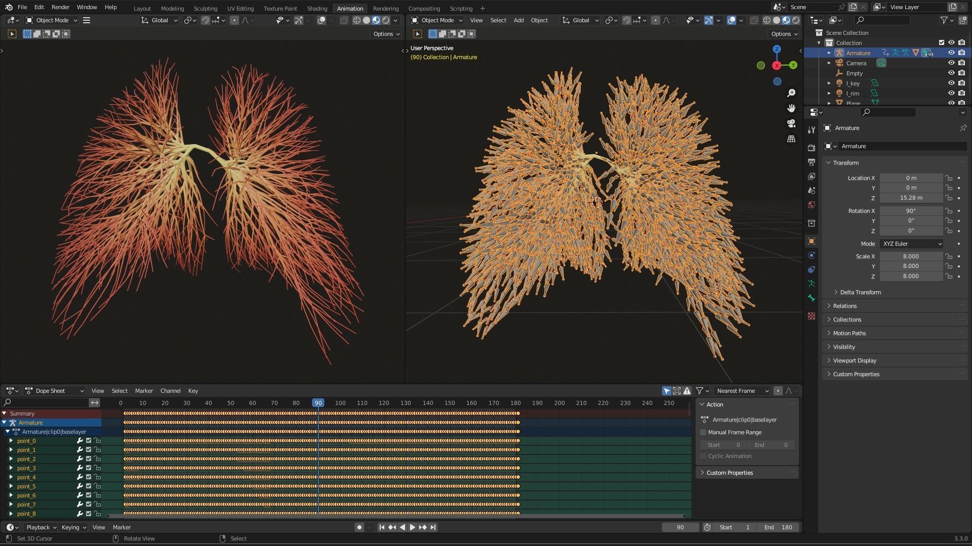 Human lungs made out of lines Unrolling growing animation 3D model ...