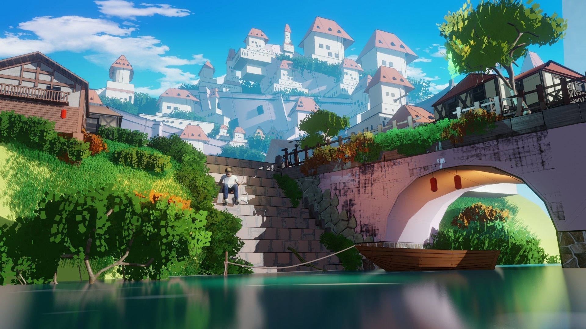 blender anime village town scene 3D model CGTrader