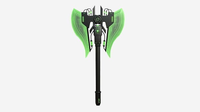3D model SciFi War Axe B03 Black Green - Sci Fi Weapon Design VR / AR ...