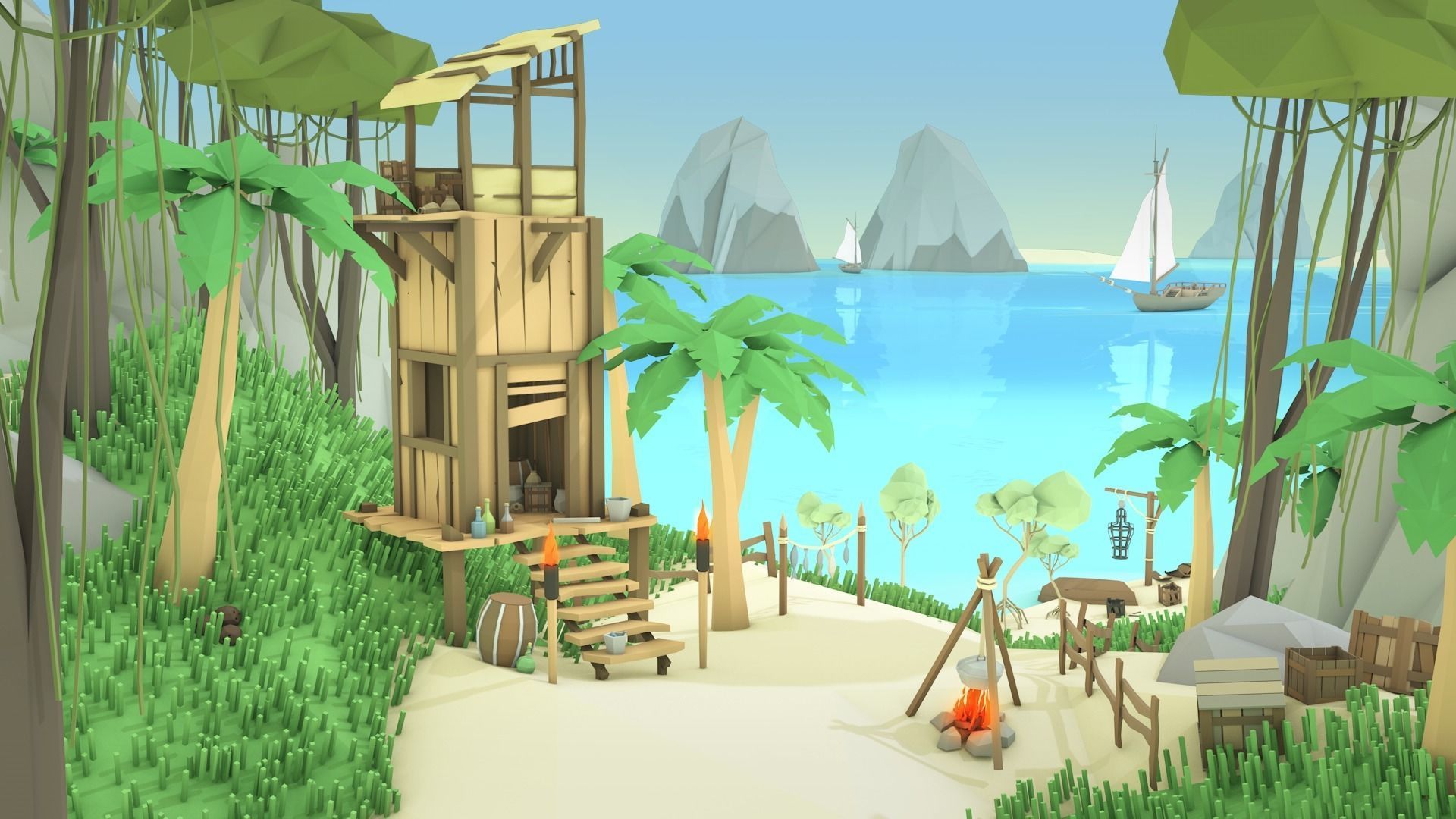 3D model Low Poly Pirate Fisherman Village DLC Asset Pack VR / AR / low ...