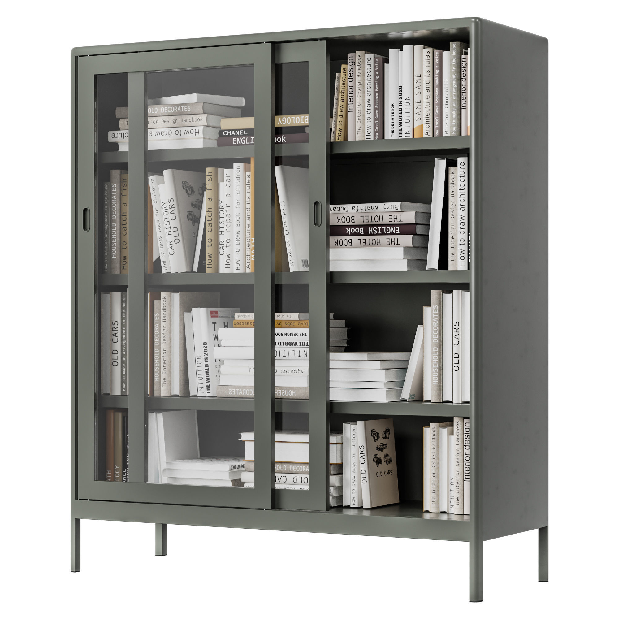 IKEA IDASEN Glass showcase with sliding doors with books 3D model