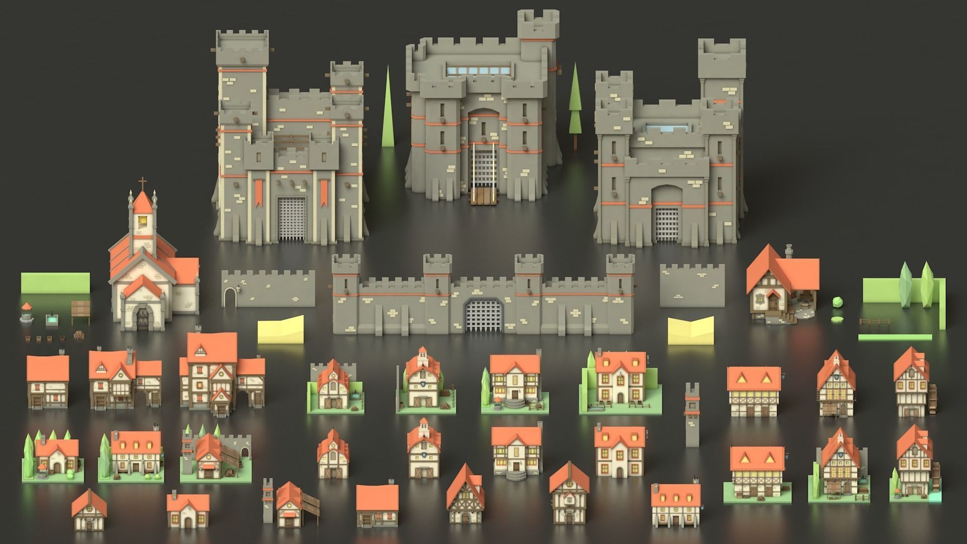 3D model Low Poly Medieval Middle Age City 3D Asset Pack VR / AR / low ...