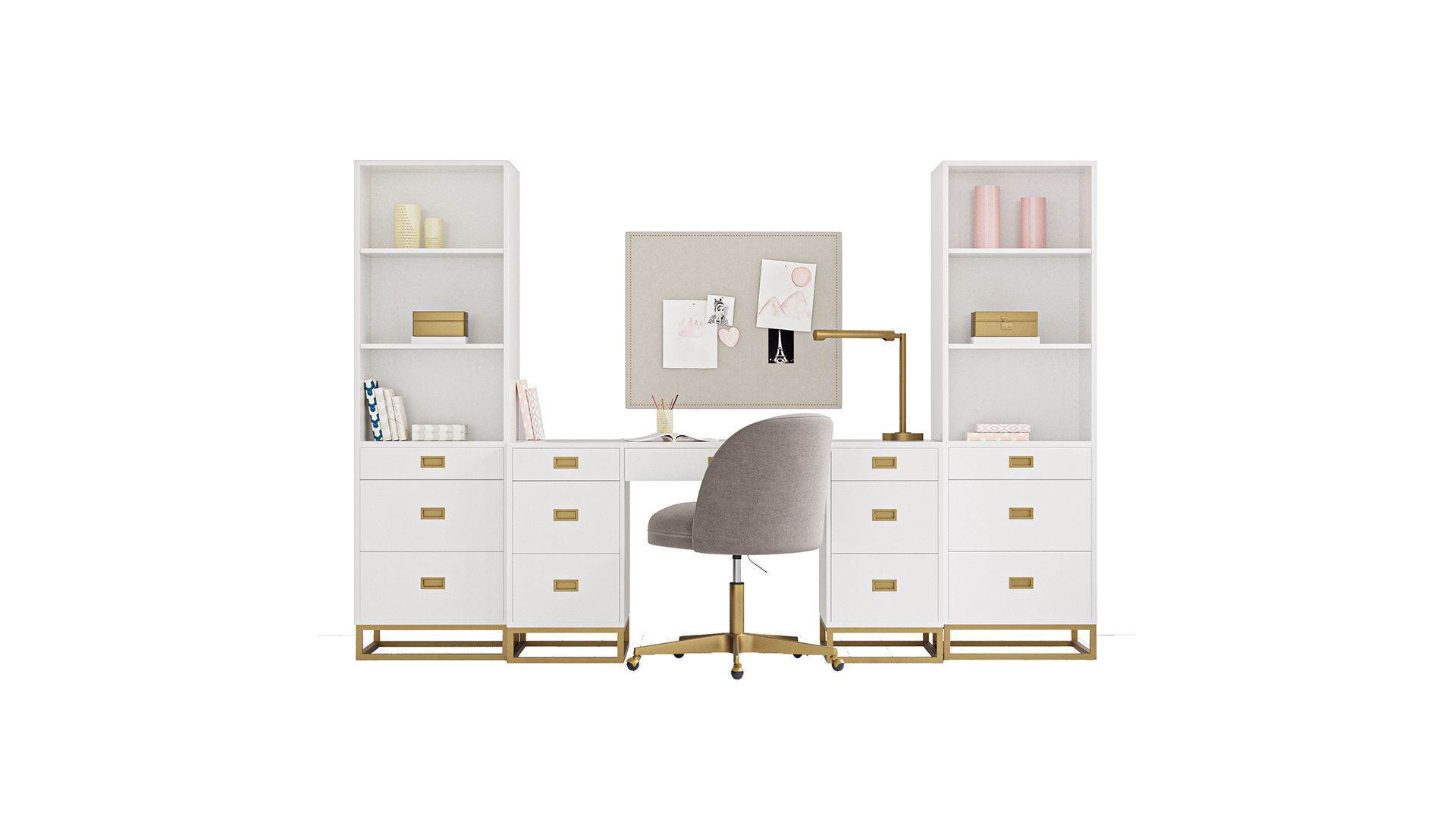 Restoration Hardware Avalon Storage Desk Study Wall Set 3D model CGTrader