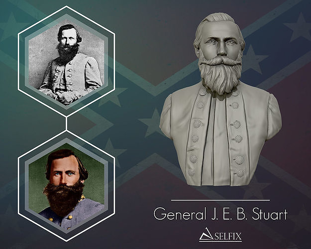 General James Ewell Brown Stuart bust sculpture 3D model 3D printable