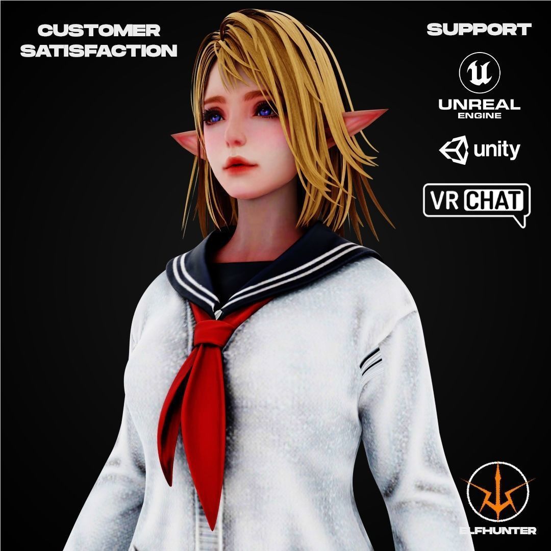 3D model EXCLUSIVE EDITION RIGGED CHARACTER ELF WHITE SCHOOL UNIFORM VR ...
